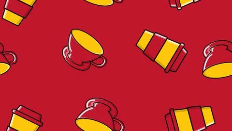 Seamless pattern of repeating glasses and ceramic cups with a quick hot invig Stock Illustration