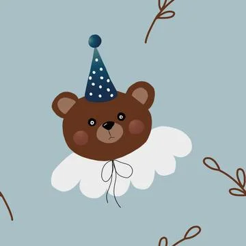 Seamless pattern repeating pattern bear in a festive cap. cute stylish children Stock Illustration