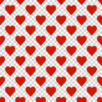 Seamless pattern of repeating rows of red hearts on a transparent background Illustrazione stock