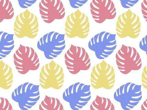 Seamless pattern with repeating silhouettes of monstera leaves in shades of.. Stock Illustration