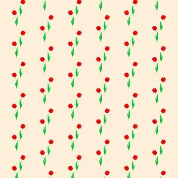 Seamless pattern. Repeating small tulips. Beige background. 스톡 일러스트