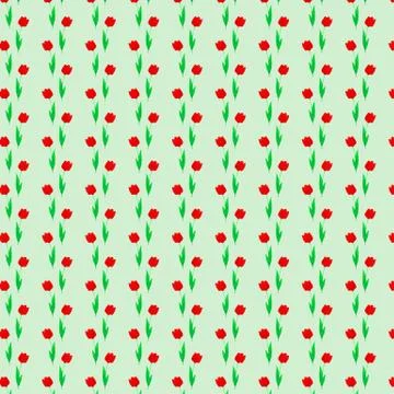 Seamless pattern. Repeating small  tulips. Green background. Illustrazione stock