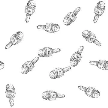 Seamless pattern Reporting news conference microphone with recording sound Illustrazione stock