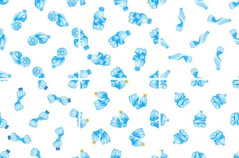 Seamless pattern representing plastic bottles recycling process promoting 스톡 일러스트