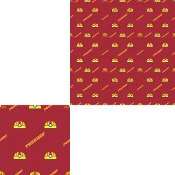 Seamless pattern of Rescue and fire with plastic helmets and words on the dar Stock Illustration