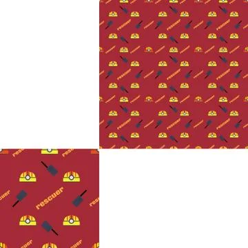 Seamless pattern of Rescue and fire on the dark red background with pattern u Stock Illustration
