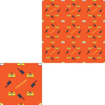 Seamless pattern of Rescue and fire with yellow plastic helmets, dark gray ra Stock Illustration