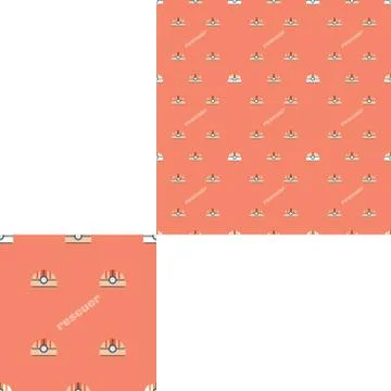Seamless pattern of Rescue and fire with hard hats and text on the light red Stock Illustration