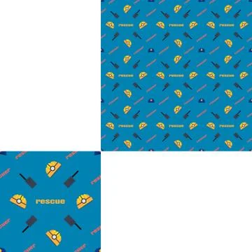 Seamless pattern of Rescue and fire with yellow plastic helmets, dark gray ra Stock Illustration