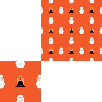 Seamless pattern of Rescue and fire with helmets on the orange background wit Stock Illustration