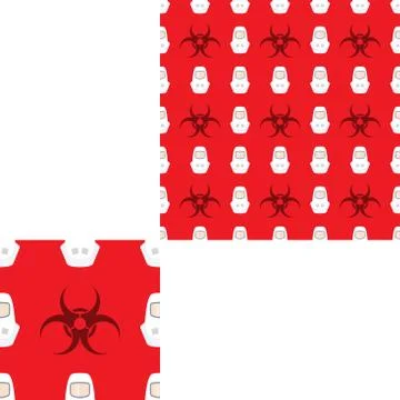 Seamless pattern of Rescue and fire with biohazard sign and white helmets on Stock Illustration