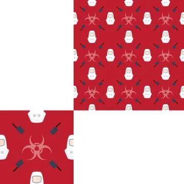 Seamless pattern of Rescue and fire with radio, biohazard sign and white helm Stock Illustration