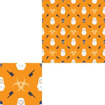 Seamless pattern of Rescue and fire with respiratory mask, glasses, police ca Stock Illustration
