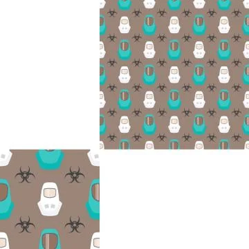 Seamless pattern of Rescue and fire with biohazard sign, white and turquoise Stock Illustration
