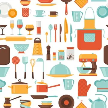 Seamless pattern with restaurant and kitchen utensils Stock Illustration