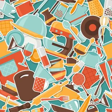 Seamless pattern with restaurant and kitchen utensils Stock Illustration
