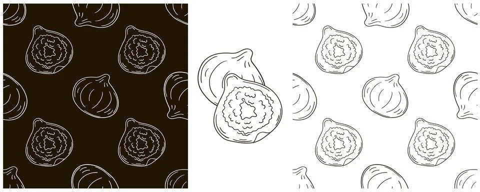 Seamless pattern for restaurant or shop. Figs. Set in hand draw style. Monoch Illustrazione stock
