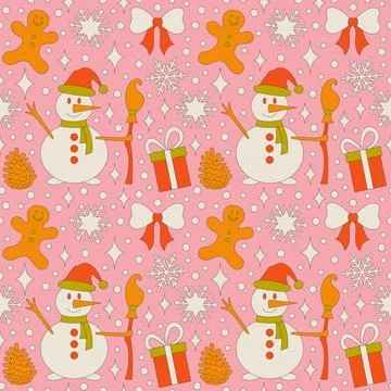 Seamless pattern with retro 70s style Christmas elements. Stock Illustration
