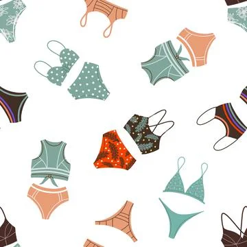 Seamless pattern of retro and modern swimsuits 스톡 일러스트