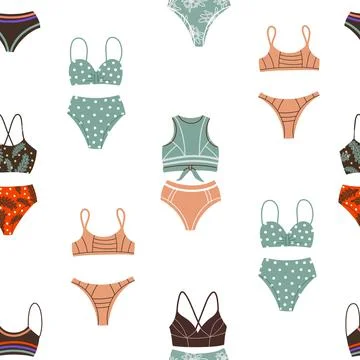 Seamless pattern of retro and modern swimsuits Illustrazione stock