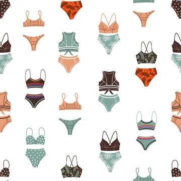 Seamless pattern of retro and modern swimsuits Stock Illustration