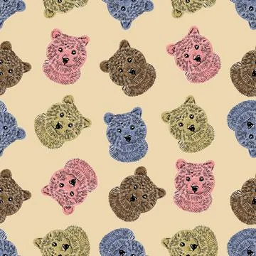 Seamless pattern, retro bears on a beige background. For the design of children Stock Illustration