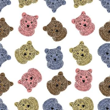 Seamless pattern, retro bears on a white background. For the design of children Stock Illustration