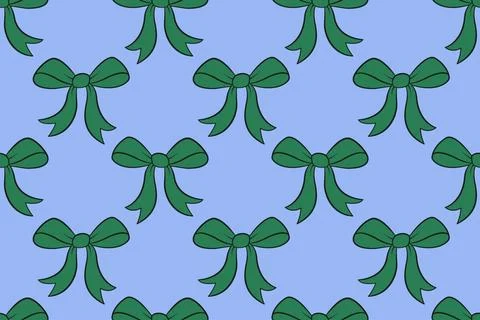 Seamless pattern with retro bows. Blue green bow pattern doodle style Stock Illustration