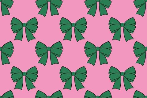 Seamless pattern with retro bows. Pink green bow pattern doodle style Stock Illustration