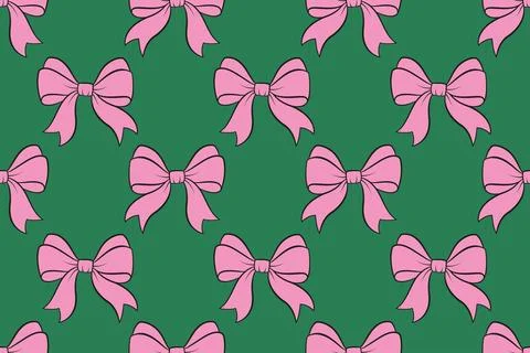 Seamless pattern with retro bows. Pink green bow pattern doodle style Stock Illustration