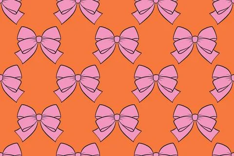 Seamless pattern with retro bows. Pink orange bow pattern doodle style Stock Illustration