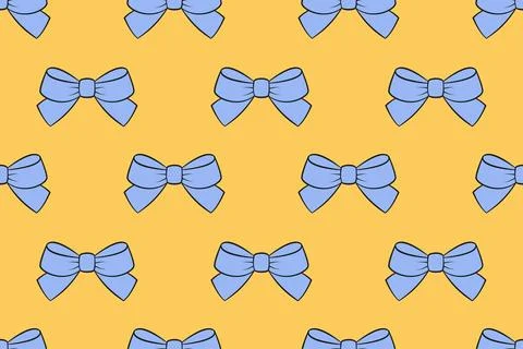 Seamless pattern with retro bows. Yellow blue bow pattern doodle style Stock Illustration
