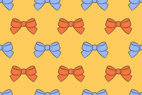 Seamless pattern with retro bows. Yellow orange blue bow pattern doodle style Stock Illustration
