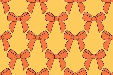 Seamless pattern with retro bows. Yellow orange bow pattern doodle style Stock Illustration