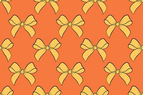 Seamless pattern with retro bows. Yellow orange bow pattern doodle style Stock Illustration