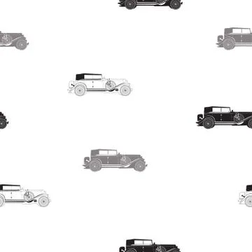 Seamless pattern with retro car, black and white retro pattern, black and white Stock Illustration