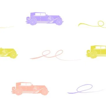 Seamless pattern with retro car, pattern with pink, green and purple retro cars Stock Illustration