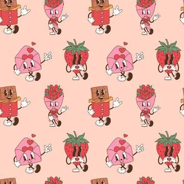 Seamless pattern with retro cartoon characters Stock Illustration