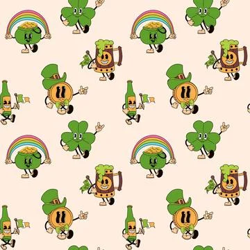 Seamless pattern with retro cartoon characters Illustrazione stock