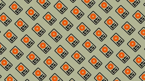 Seamless Pattern of Retro Cassette Tapes with Orange Labels on a Green Back.. Stock Footage 325391297