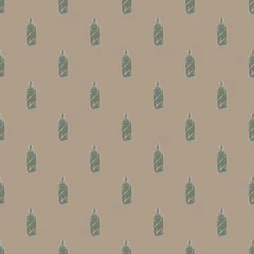 Seamless pattern retro chinese bottle on dark beige background. Geometrical t Stock Illustration