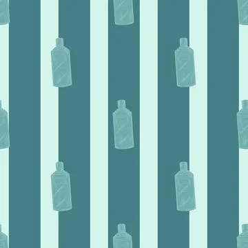 Seamless pattern retro chinese bottle on stripes blue background. Geometrical Stock Illustration