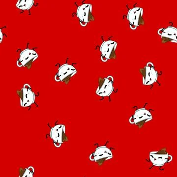 Seamless pattern retro coffee mug character cartoon vector Stock Illustration