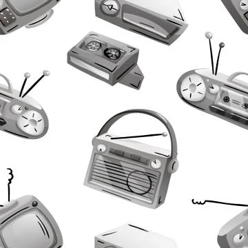 Seamless pattern with retro devices in grayscale Stock Illustration