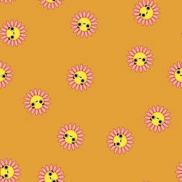 Seamless pattern retro flower character cartoon vector 스톡 일러스트