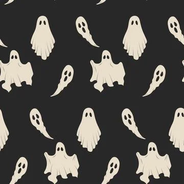 Seamless pattern. Retro Halloween. Ghosts on black background Stock Illustration