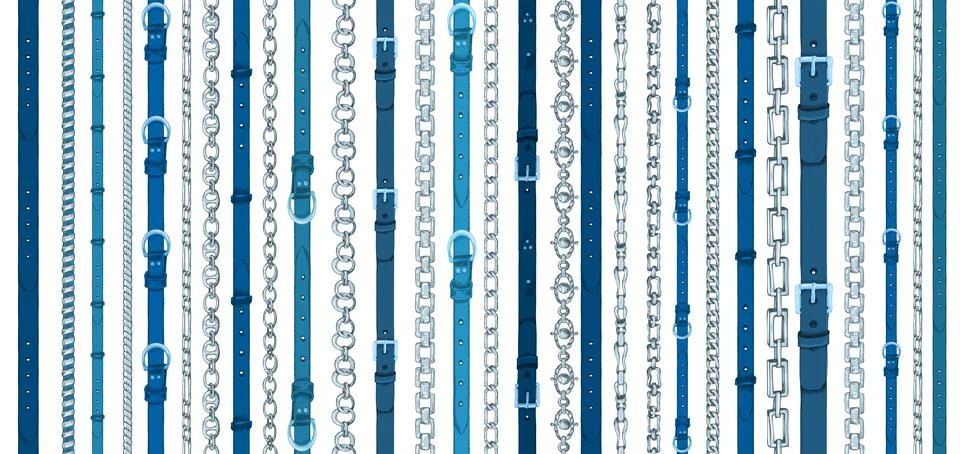 Seamless pattern with retro hand-drawn sketch belts, chain Stock Illustration