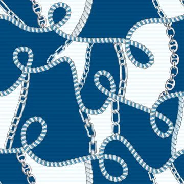 Seamless pattern with retro hand-drawn sketch silver chain Stock Illustration