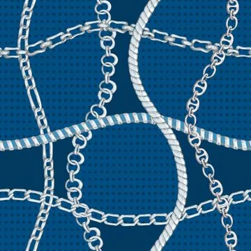 Seamless pattern with retro hand-drawn sketch silver chain Stock Illustration