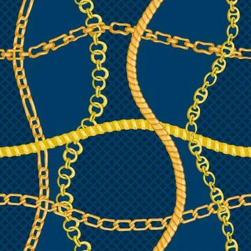 Seamless pattern with retro hand-drawn sketch golden chain Stock Illustration
